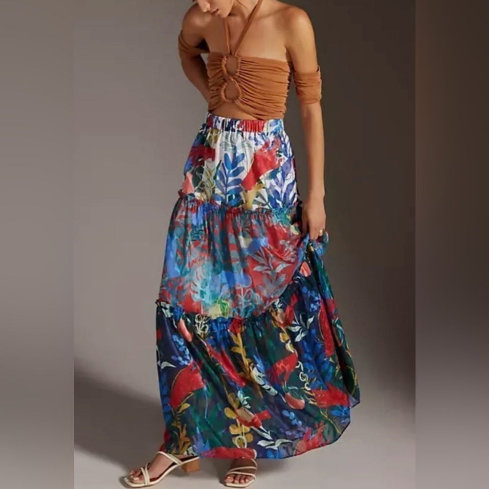 Anthropologie Hutch 2X Floral Printed Tiered Maxi Skirt Peasant Patchwork